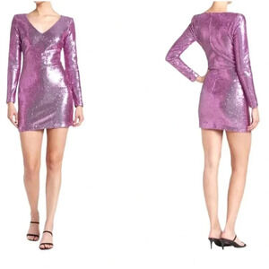NWT LIKELY Beverly Allover Pink Sequin Long Sleeve Mini Dress Size 2